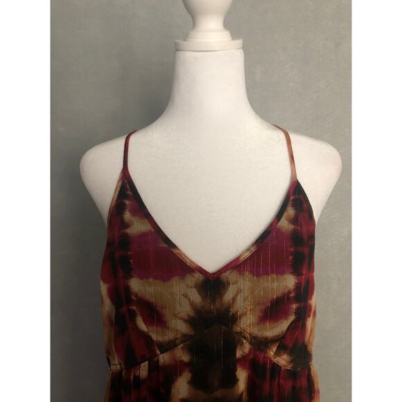 DKNY Women's XL Printed Lurex V-Neck Sleeveless Midi Dress in Inkblot NEW - Picture 2 of 10